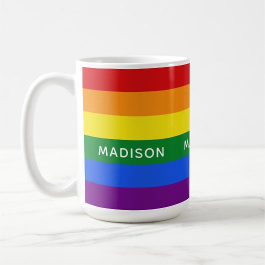individuelle Name-Regenbogenfahne-Tasse Kaffeetasse (Links)