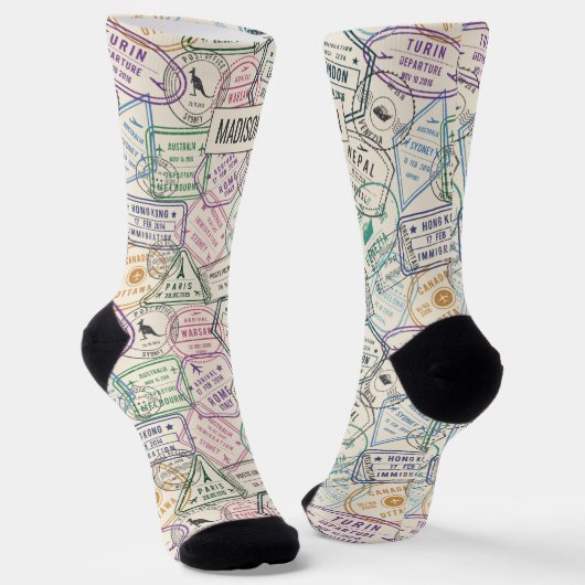 Individuelle Name Reisen Briefmarke Muster Socken (Gewinkelt)