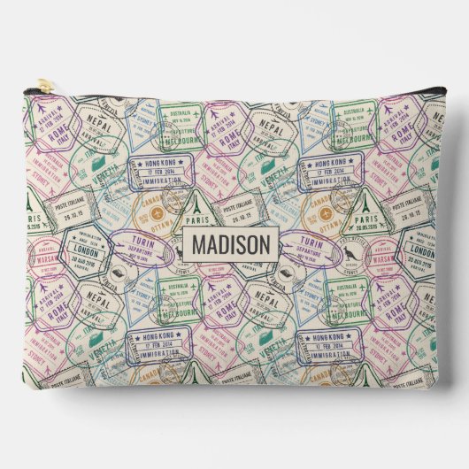 Individuelle Name Reisen Briefmarke Muster Zubehörtasche (Vorderseite)