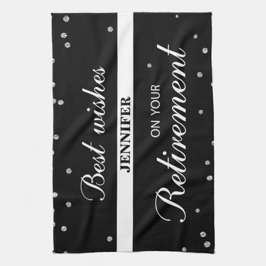 Individuelle Name, Rentenerwerb Glückwunsch Schwar Geschirrtuch (Vertikal)
