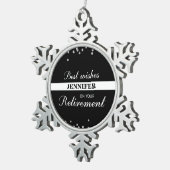 Individuelle Name, Rentenerwerb Glückwunsch Schwar Schneeflocken Zinn-Ornament (Rechts)