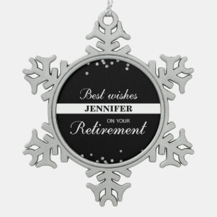 Individuelle Name, Rentenerwerb Glückwunsch Schwar Schneeflocken Zinn-Ornament