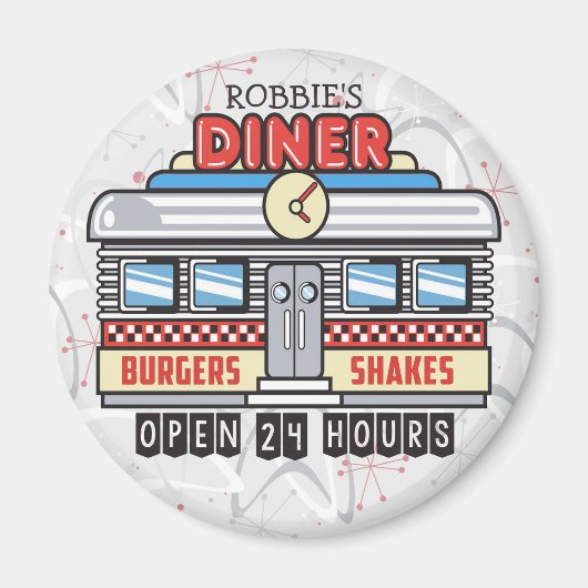 Individuelle Name Retro 50er Diner Sign Fifties At Magnet (Vorne)