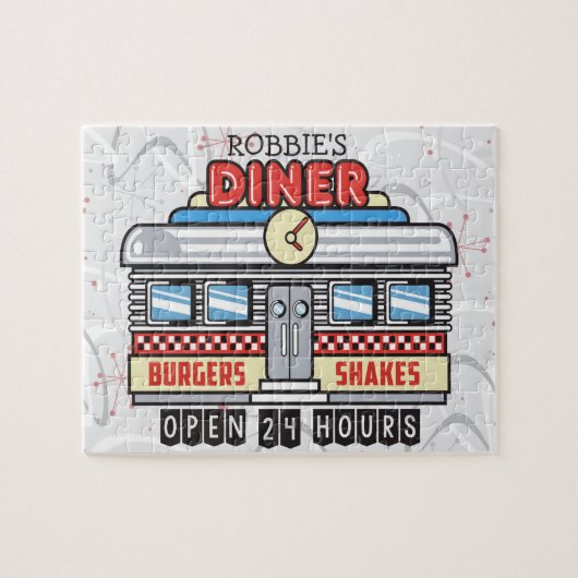 Individuelle Name Retro 50er Diner Sign Fifties At Puzzle (Horizontal)