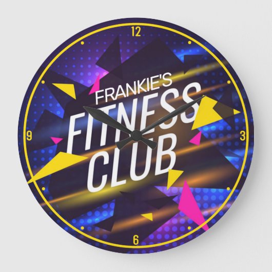 Individuelle Name Retro 80's Gym Trainer Fitness C Große Wanduhr (Vorderseite)