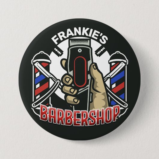 Individuelle Name Retro Barber Shop Pole Barbersho Button (Vorderseite)
