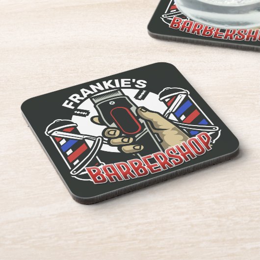 Individuelle Name Retro Barber Shop Pole Barbersho Getränkeuntersetzer (Linke Seite)