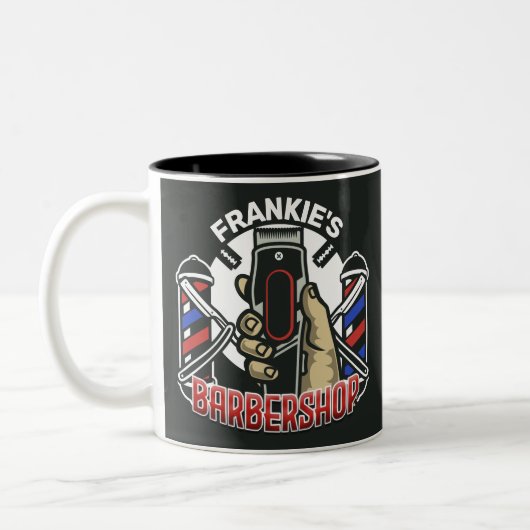 Individuelle Name Retro Barber Shop Pole Barbersho Zweifarbige Tasse (Links)