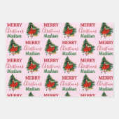 Individuelle Name Retro Christmas Girl Weihnachten Geschenkpapier Set (Vorderseite)