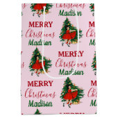 Individuelle Name Retro Christmas Girl Weihnachten Mittlere Geschenktüte (Rückseite)