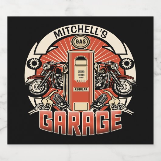 Individuelle Name Retro Gaspumpe Motorradfahrer Ga Bierflaschenetikett (Einzelnes Label)