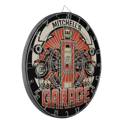 Individuelle Name Retro Gaspumpe Motorradfahrer Ga Dartscheibe (Vorderseite Links)