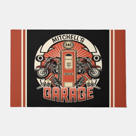 Individuelle Name Retro Gaspumpe Motorradfahrer Ga Fußmatte (Vorderseite)