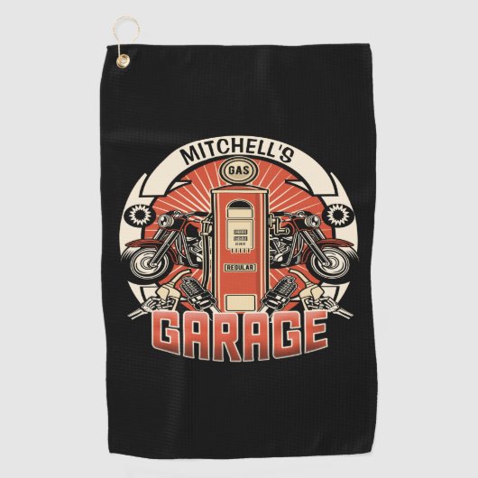 Individuelle Name Retro Gaspumpe Motorradfahrer Ga Golfhandtuch (Vorderseite)