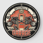 Individuelle Name Retro Gaspumpe Motorradfahrer Ga Große Wanduhr (Vorderseite)