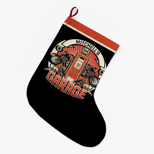 Individuelle Name Retro Gaspumpe Motorradfahrer Ga Großer Weihnachtsstrumpf