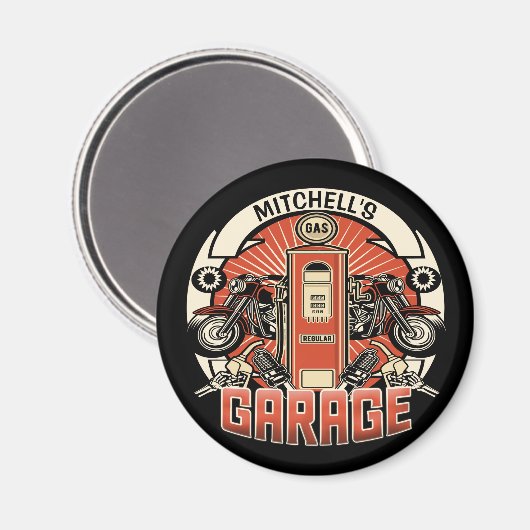 Individuelle Name Retro Gaspumpe Motorradfahrer Ga Magnet (Vorderseite/Rückseite)
