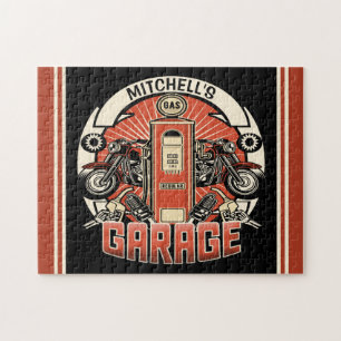 Individuelle Name Retro Gaspumpe Motorradfahrer Ga Puzzle