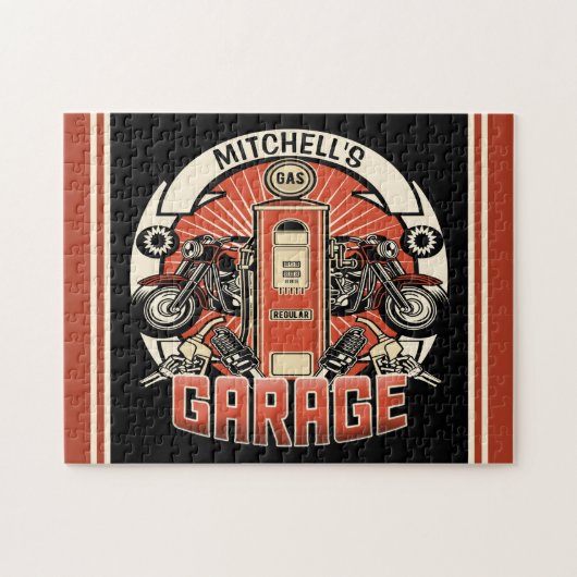 Individuelle Name Retro Gaspumpe Motorradfahrer Ga Puzzle (Horizontal)