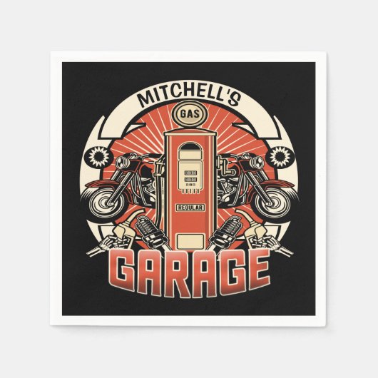 Individuelle Name Retro Gaspumpe Motorradfahrer Ga Serviette (Vorderseite)