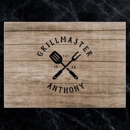 individuelle Name Retro GRILLMASTER Rustikales Hol Schneidebrett