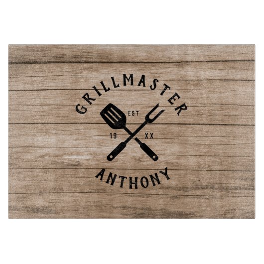 individuelle Name Retro GRILLMASTER Rustikales Hol Schneidebrett (Vorderseite)
