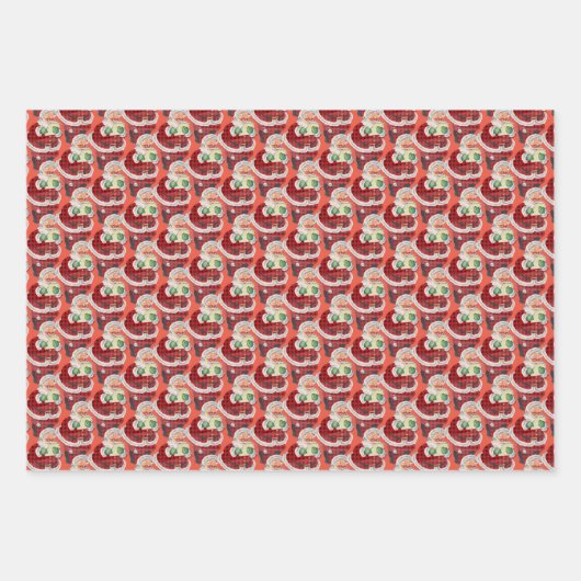 Individuelle Name Retro Santa Claus Weihnachts Tri Geschenkpapier Set (Vorderseite 3)