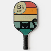 Individuelle Name, Retro-Schwarze Katze Pickleball Schläger (Vorderseite)