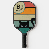 Individuelle Name, Retro-Schwarze Katze Pickleball Schläger (Rückseite)