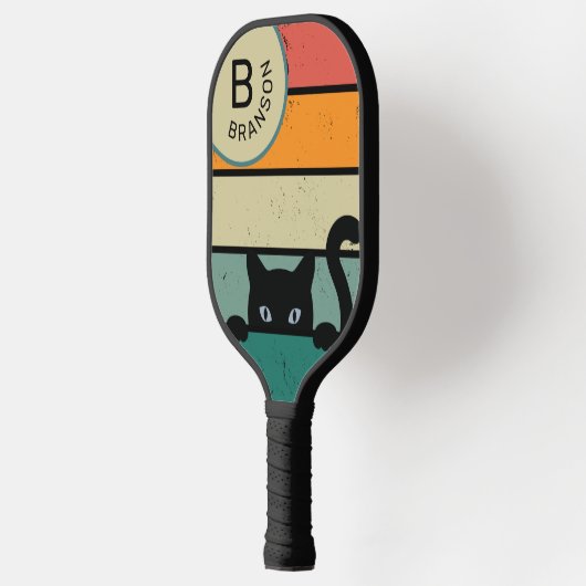 Individuelle Name, Retro-Schwarze Katze Pickleball Schläger (Links)