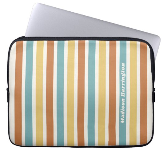 Individuelle Name-Retro-Streifenmuster Laptopschutzhülle (Vorderseite)