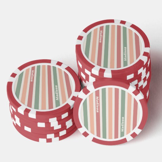 Individuelle Name-Retro-Streifenmuster Pokerchips (Stapel)
