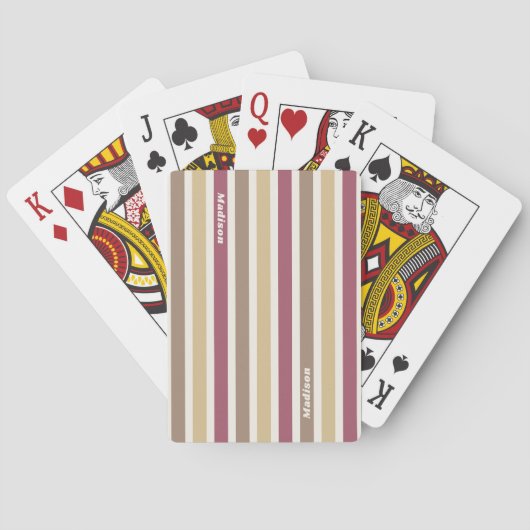 Individuelle Name-Retro-Streifenmuster Spielkarten (Rückseite)