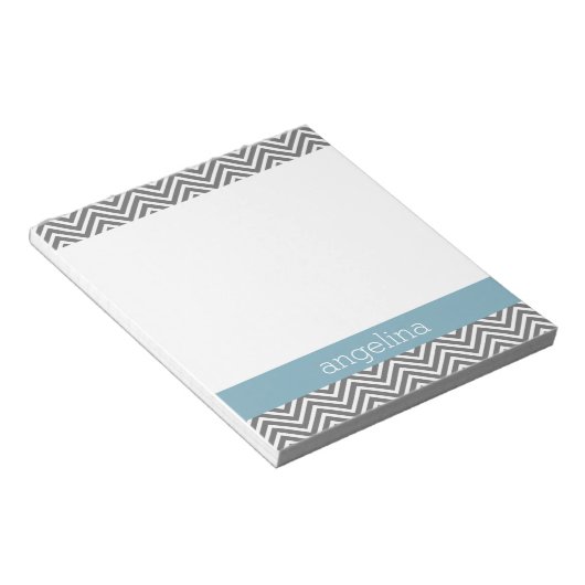 Individuelle Name Robin Egg Blue und Gray Chevrons Notizblock (angewinkelt)