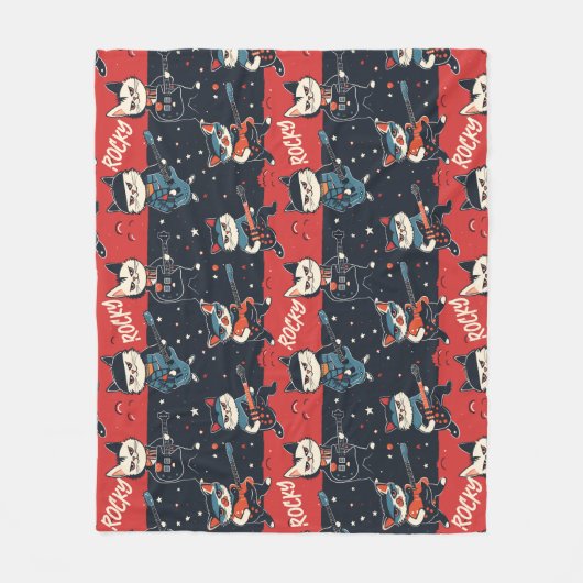 INDIVIDUELLE NAME Rock n' Roll Cats | Rot und Schw Fleecedecke (Vorderseite)