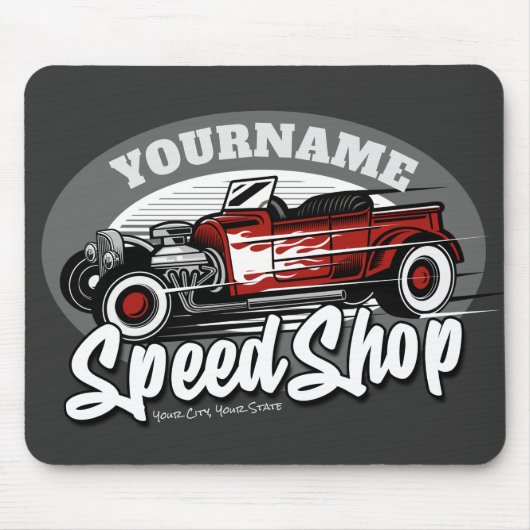 Individuelle Name Rockabilly Roadster Speed Shop G Mousepad (Vorne)