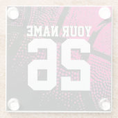 Individuelle Name rosa Basketballsportnummer Glasuntersetzer (Rückseite)