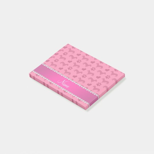 Individuelle Name Rosa Dackeln Herzklopfen Post-it Klebezettel (angewinkelt)