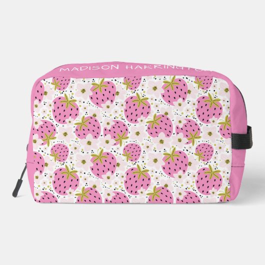 Individuelle Name Rosa Erdbeeren Muster Waschbeutel (Rückseite)