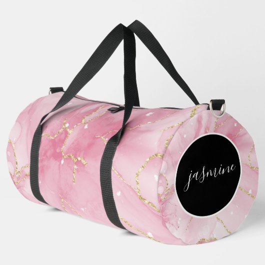 Individuelle Name Rosa Glitzer Agat Monogramm Troc Duffle Bag (Linke Ecke)