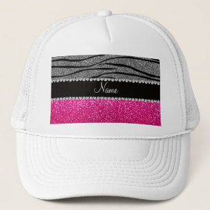 Individuelle Name Rosa Glitzer hellgraue Zebrastre Truckerkappe