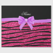 Individuelle Name Rosa Glitzer Zebrastreifen Geschenkpapier (Flach)