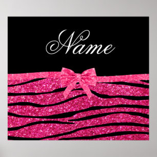 Individuelle Name Rosa Glitzer Zebrastreifen Poster