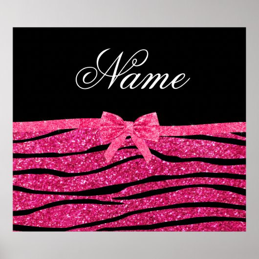 Individuelle Name Rosa Glitzer Zebrastreifen Poster (Vorne)