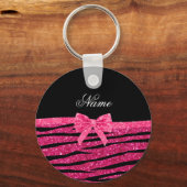 Individuelle Name Rosa Glitzer Zebrastreifen Schlüsselanhänger (Vorderseite)
