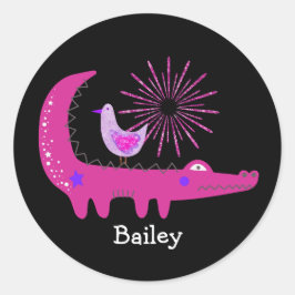 Individuelle Name Rosa Glitzern Alligator und Seag Runder Aufkleber