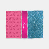Individuelle Name Rosa Gymnastik blauer Glitzer St Fleecedecke (Vorderseite (Horizontal))
