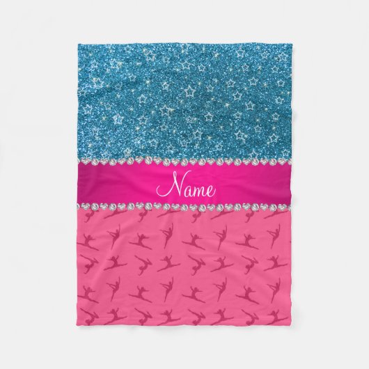 Individuelle Name Rosa Gymnastik blauer Glitzer St Fleecedecke (Vorderseite)