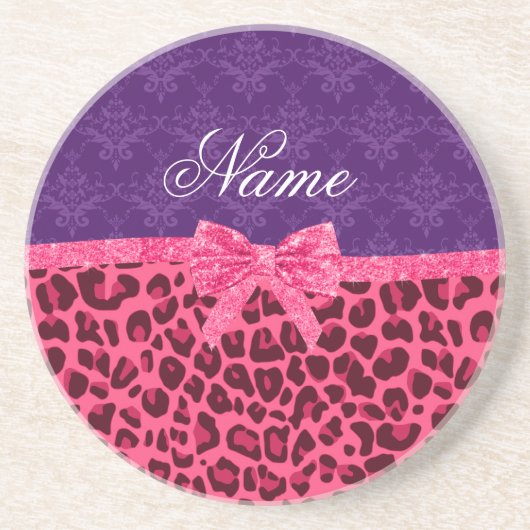Individuelle Name Rosa Leopard lila Damastbogen Sandstein Untersetzer (Vorne)