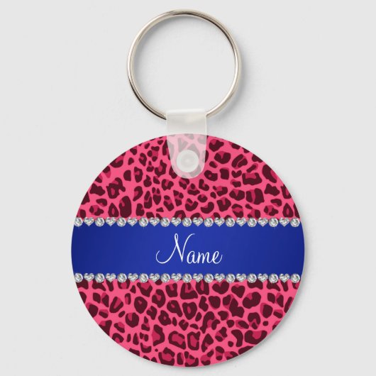 Individuelle Name Rosa Leoparden druckblau Streife Schlüsselanhänger (Vorderseite)